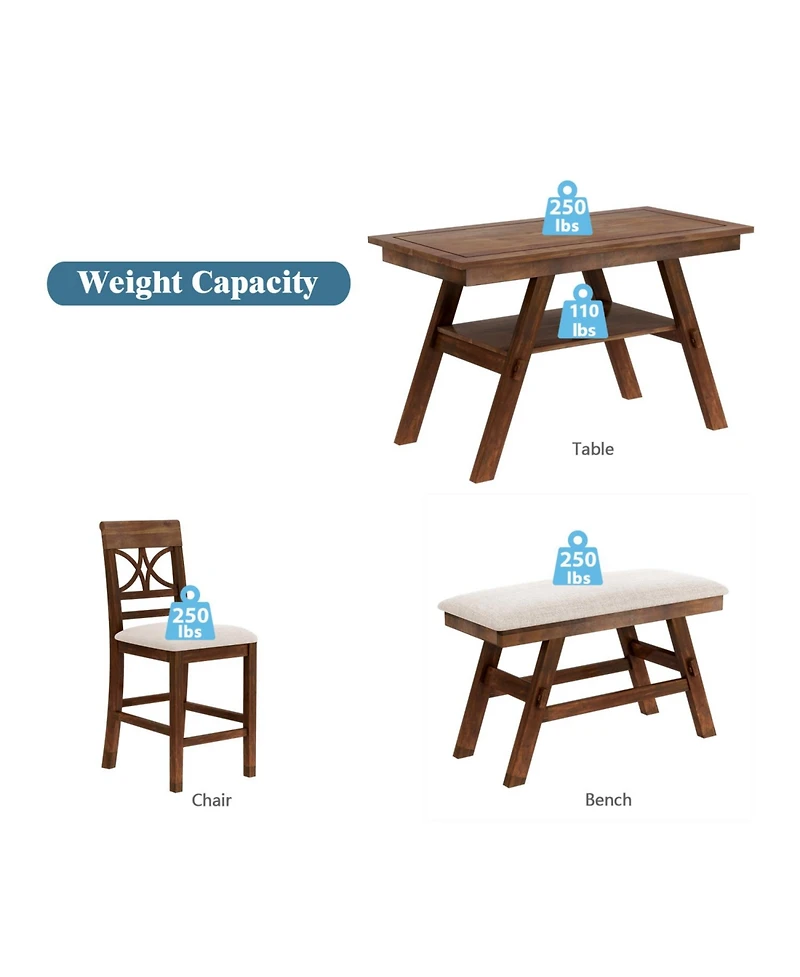 Streamdale Furniture 6-Piece Wooden Counter Dining Set with Bench & Storage