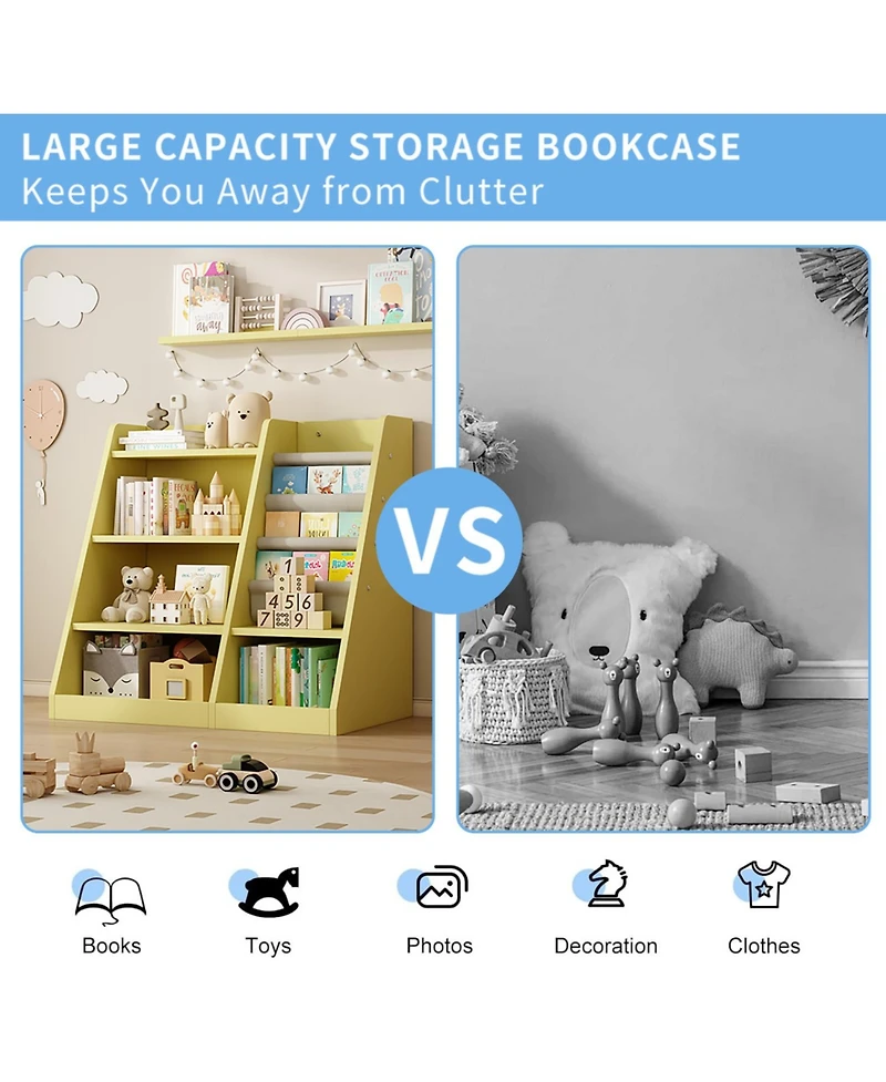 Streamdale Furniture Kids Wooden Bookcase Organizer Adjustable Shelf, Sling Book Rack, for Playroom, School, Nursery