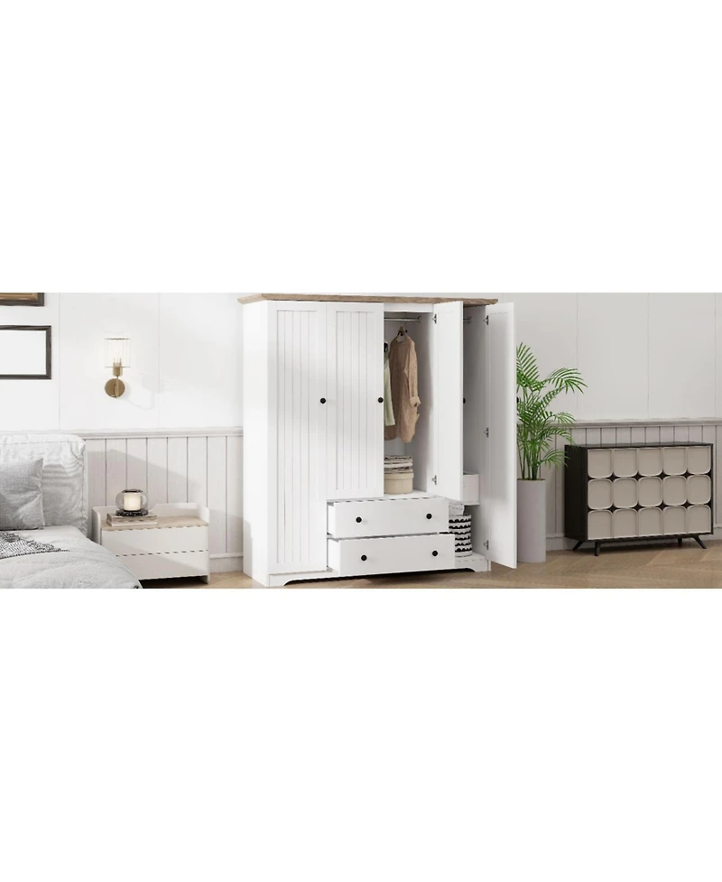 Streamdale Furniture 4 Door Wardrobe Armoire Closet with 2 Drawers