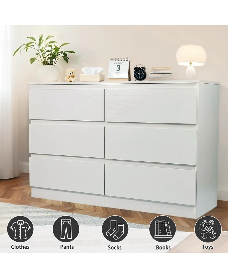 Streamdale Furniture 6 Drawer White Dresser - Modern Bedroom Storage Cabinet