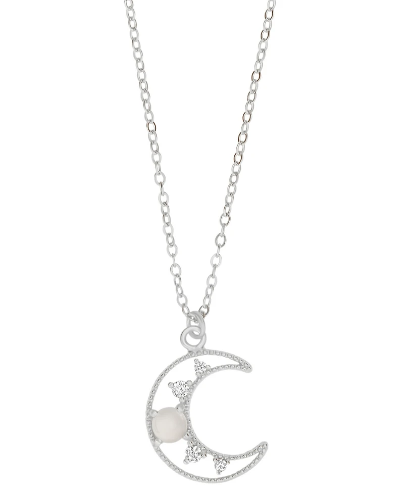 Macy's Cubic Zirconia & Simulated Opal Moon Pendant Necklace