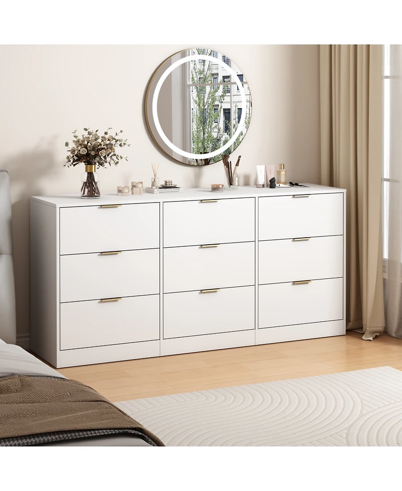 Streamdale Furniture White 9 Drawer Dresser, 63" Large Chest of Drawers