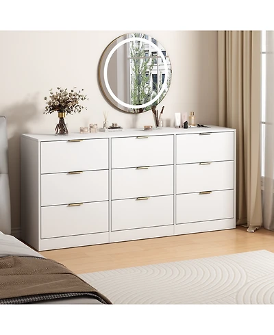 Streamdale Furniture White 9 Drawer Dresser, 63" Large Chest of Drawers