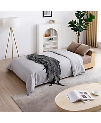 Streamdale Furniture Convertible Sleeper Sofa Bed with Storage Ottoman & Drop Down Table - Light Brown