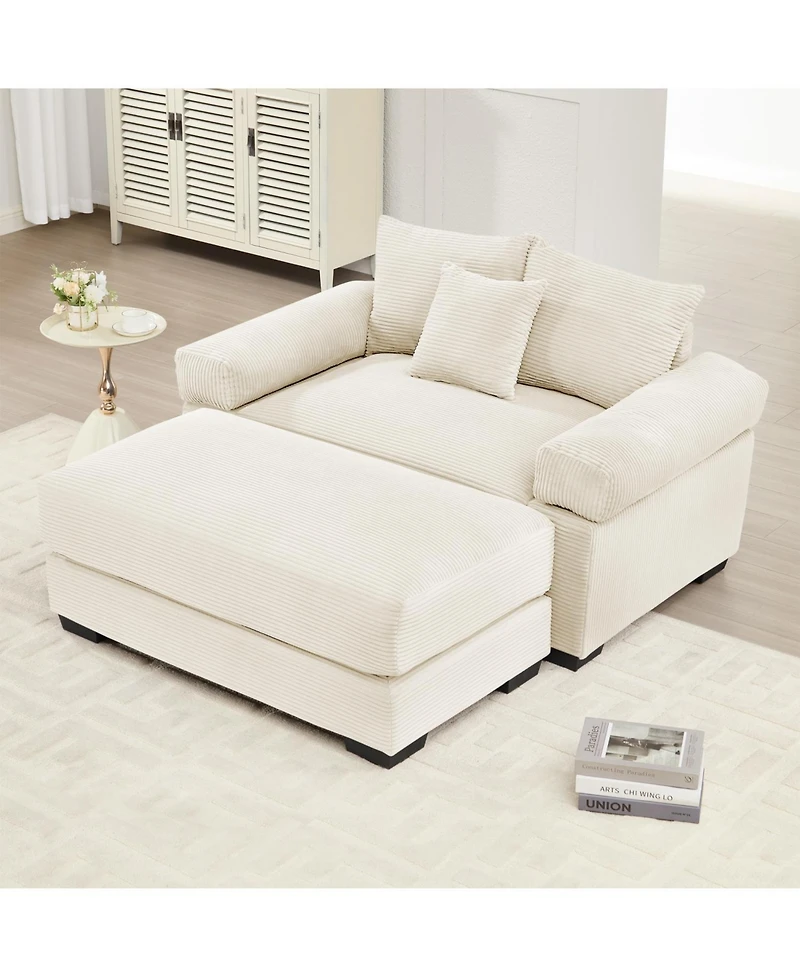 Streamdale Furniture Oversized Cloud Corduroy Sectional Couch with Ottoman & Pillows