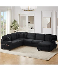 Streamdale Furniture U-Shaped Sectional Sofa with Ottoman & Storage Pockets, Black