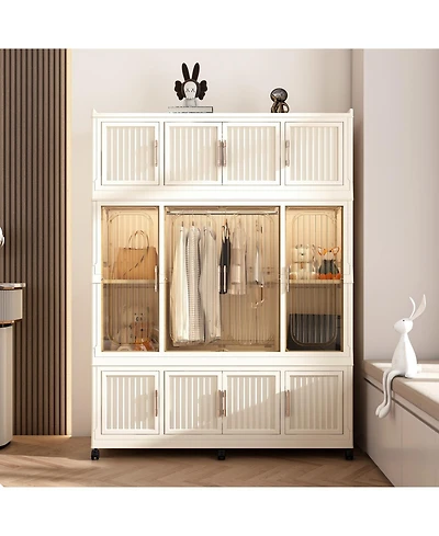 Streamdale Furniture Portable Wardrobe Closet Organizer, 12 Cubes & Hanging Rod