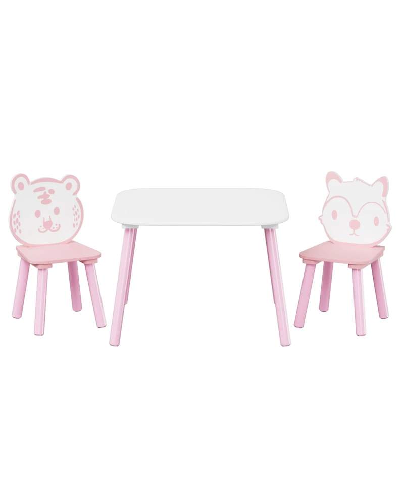 Streamdale Kids 3-Piece Table & Chair Set - Animal Backrest (Pink/White)