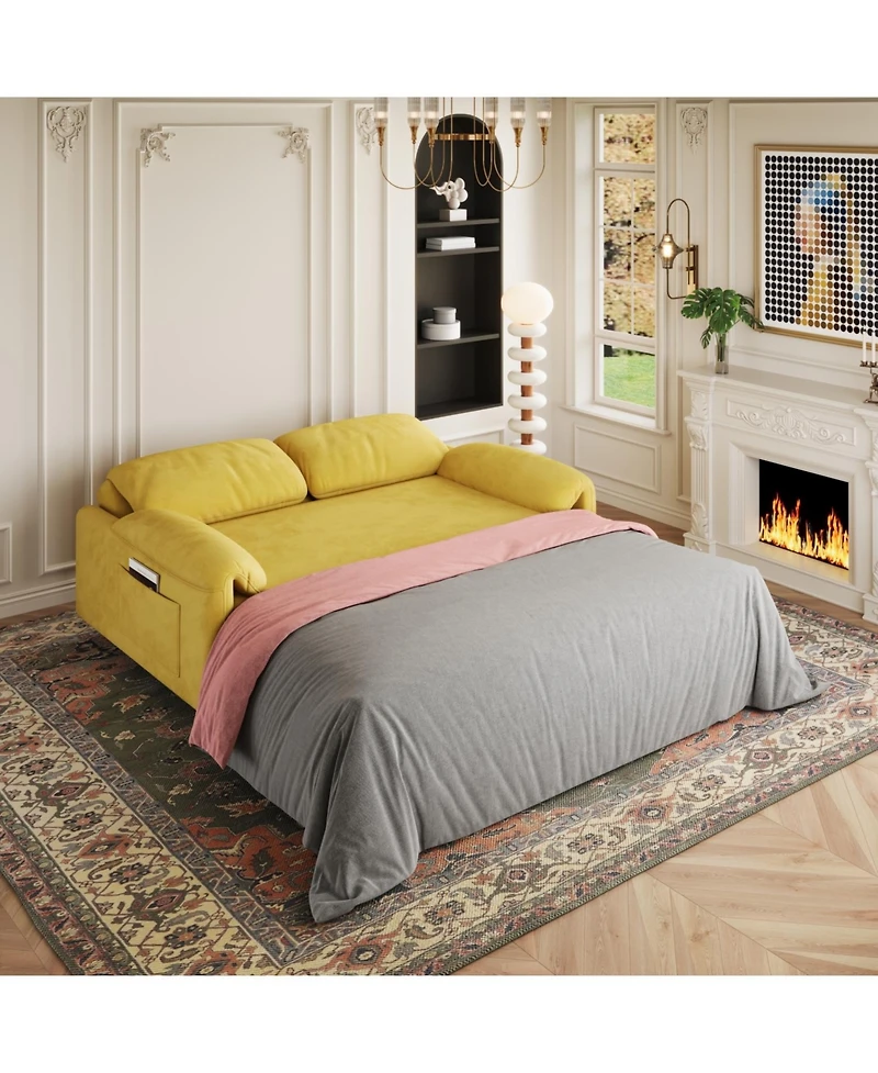 Streamdale Yellow Velvet Sofa Bed - Converts to Retractable Bed
