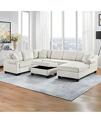 Streamdale Furniture 111.8" U-Shaped Chenille Sectional Sofa with Ottoman