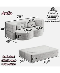 Streamdale Furniture Modern Convertible Teddy Fabric Sleeper Sofa Bed with 2 Pillows