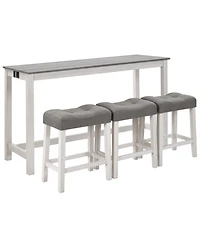 Streamdale Bar Table Set with 3 Stools, Power Outlet, White & Grey