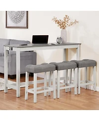 Streamdale Bar Table Set with 3 Stools, Power Outlet, White & Grey