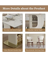 Streamdale Furniture 63" Modern Dining Table Set, Burnt Stone Top, Gold Base, 4 White Chairs