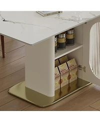 Streamdale Furniture 63" Modern Dining Table Set, Burnt Stone Top, Gold Base, 6