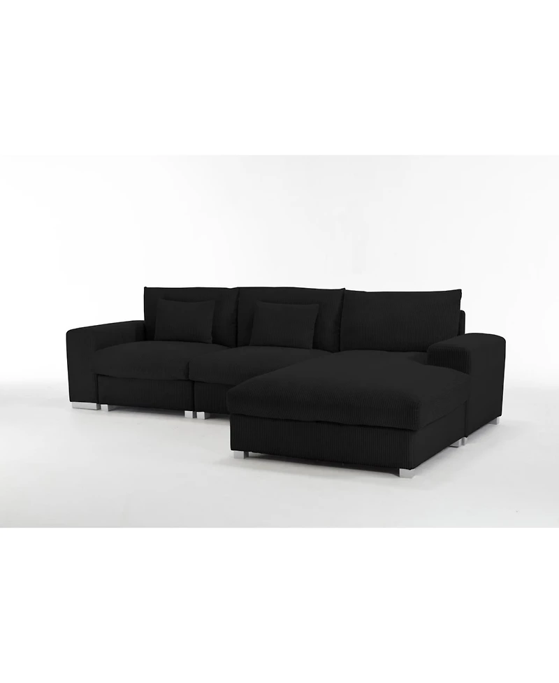 Streamdale Nordic L-shaped Flannel Sofa, Wooden Frame, Minimalist Living Room