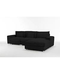 Streamdale Nordic L-shaped Flannel Sofa, Wooden Frame, Minimalist Living Room