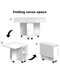 Streamdale Furniture Folding Drop Leaf Dining Set with Storage & Wheels