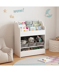 Streamdale Furniture Kids Bookshelf with Storage Bins & Drawer - White Wooden Book Organizer