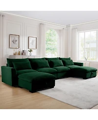 Streamdale Furniture Green Corduroy U-Shaped Sectional Sofa with Storage Ottomans