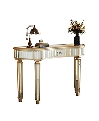 Streamdale Furniture Streamdale 47" Half-Moon Mirrored Console Table - Fluted Glass & Crystal Knob