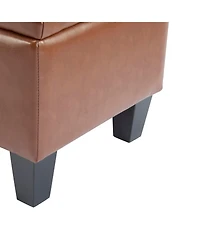 Streamdale Furniture Ottoman Bench with Storage, Brown Pu Surface, Rubber Wood Legs, 300 lbs Capacity