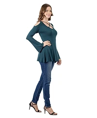 24seven Comfort Apparel Women's Criss-cross Cold Shoulder Long Sleeve Top