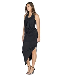 24seven Comfort Apparel Women's Cowl Neck Long Asymmetrical Backless Halter Dress