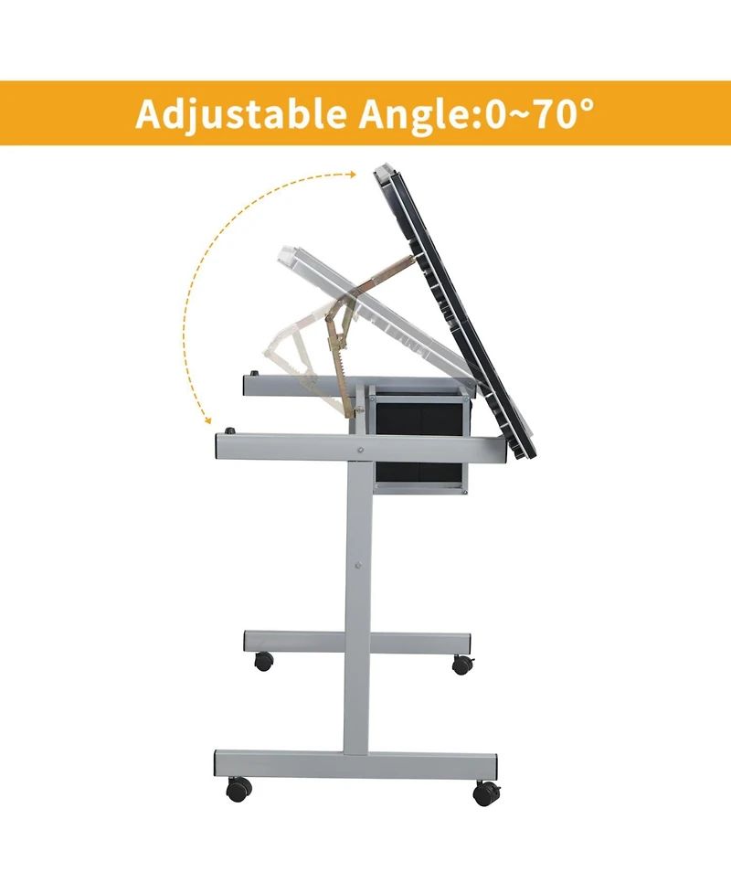 Streamdale Furniture Adjustable Art/Drafting Desk with Drawers & Wheels