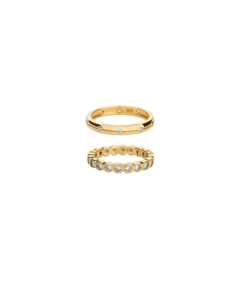 Bearfruit Jewelry 18K Gold Plated Sterling Silver Shining Elegance Ring Duo Set Holiday Gift Idea
