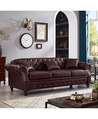 Streamdale Furniture 85.8" Chesterfield Sofa - Tufted Faux Leather Pu - Burgundy