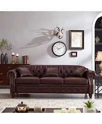 Streamdale Furniture 85.8" Chesterfield Sofa - Tufted Faux Leather Pu - Burgundy