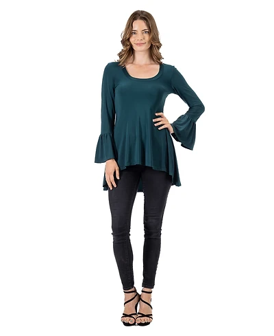24seven Comfort Apparel Women's Long Bell Sleeve High Low Tunic Top