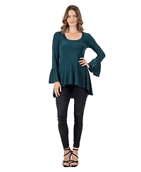 24seven Comfort Apparel Women's Long Bell Sleeve High Low Tunic Top