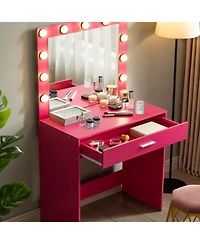 Streamdale Furniture Vanity Desk with Mirror & Drawer, Adjustable Lights