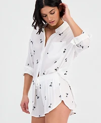 Miken Women's Dolphin Martini Embroidery Cover-Up Swim Shorts