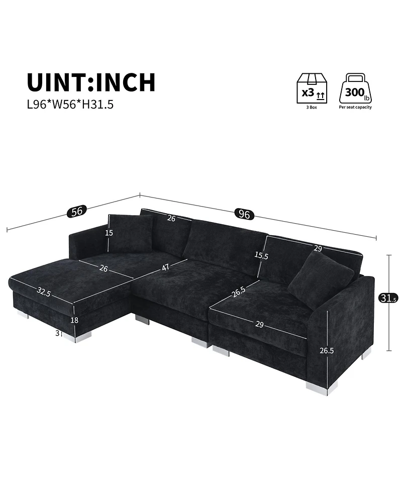 Streamdale Furniture Modern Cloud Sectional Sofa, 4-Seat L-Shaped Couch with Pillows