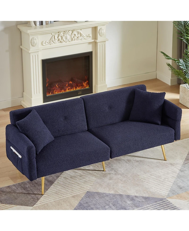 Streamdale Furniture Teddy Upholstered Loveseat Sleeper Sofa - Dark Blue