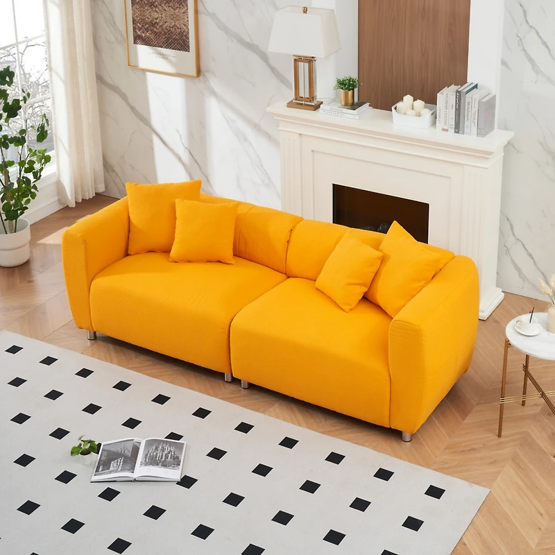 Streamdale Furniture 89" Yellow Sofa with Metal Legs & Pillows