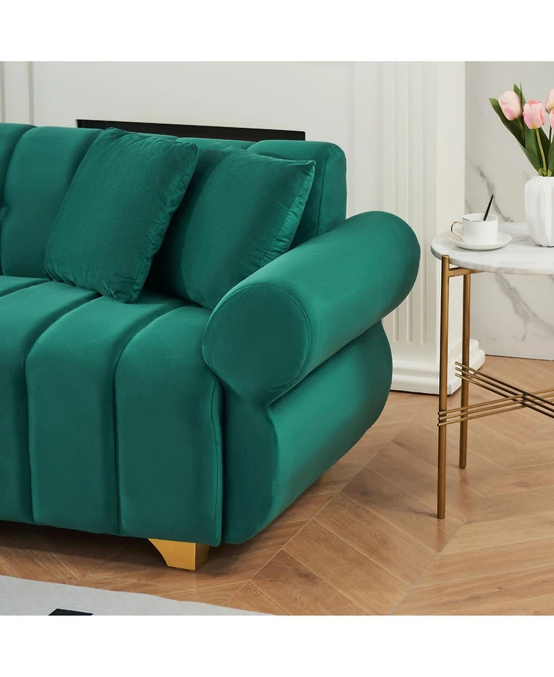 Streamdale Furniture 89" Flannelette Sofa Set Spring Cushions Metal Feet Pillows