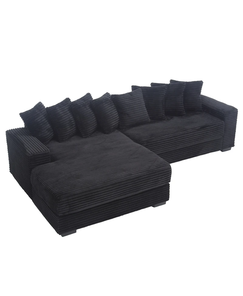 Streamdale Furniture Oversized Corduroy L Shaped Sofa with Chaise & 8 Pillows