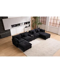 Streamdale Furniture U-Shaped Chenille Sectional Sofa with Coffee Table (White)
