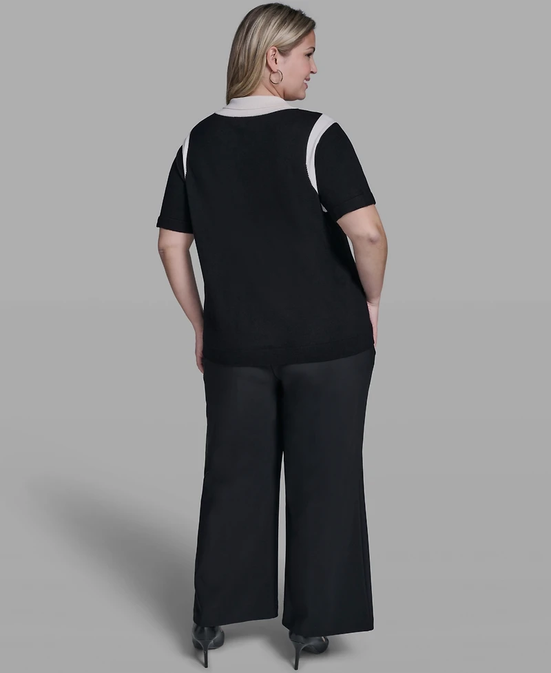 Karl Lagerfeld Paris Plus Solid Short-Sleeve Polo Sweater