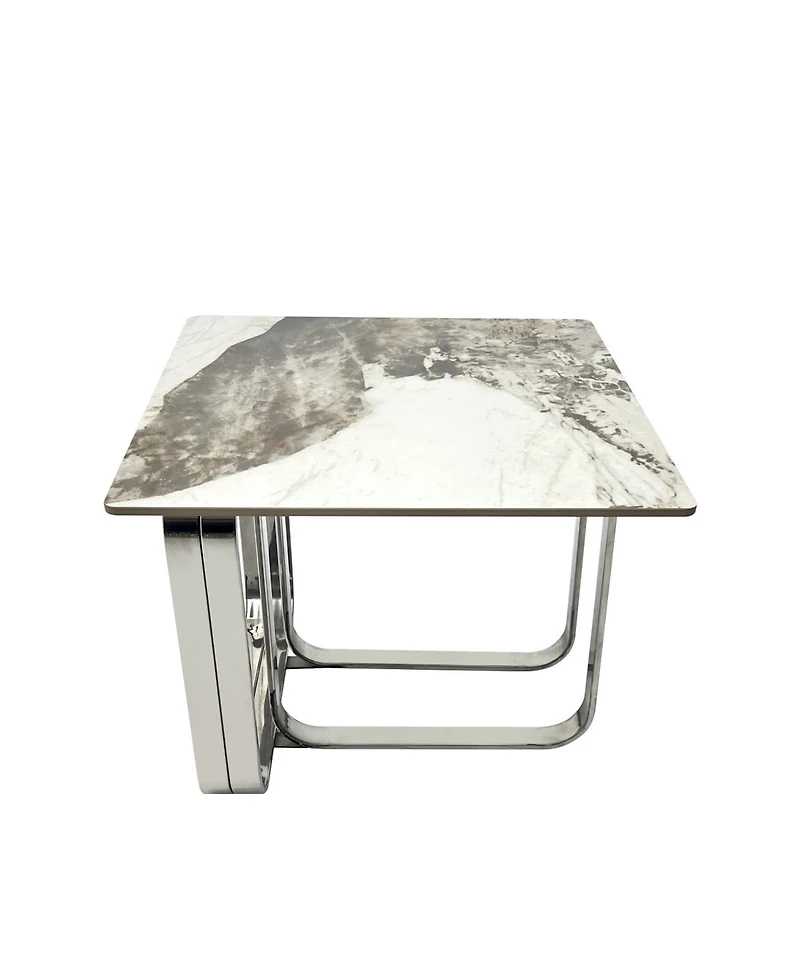 Streamdale Furniture Sintered Stone End Table Silver Metal Frame