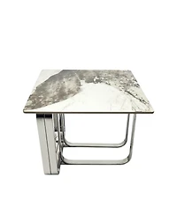 Streamdale Furniture Sintered Stone End Table Silver Metal Frame