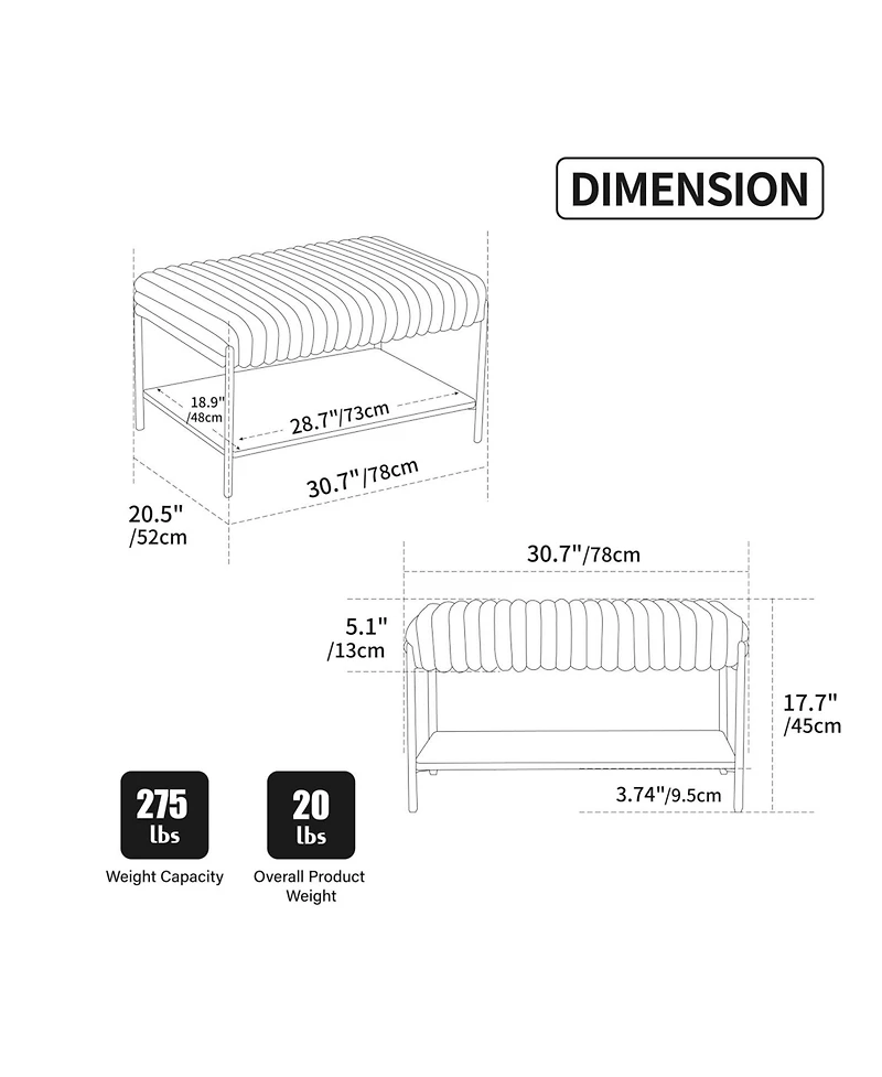 Streamdale Furniture Upholstered Ottoman Coffee Table with Storage Shelf