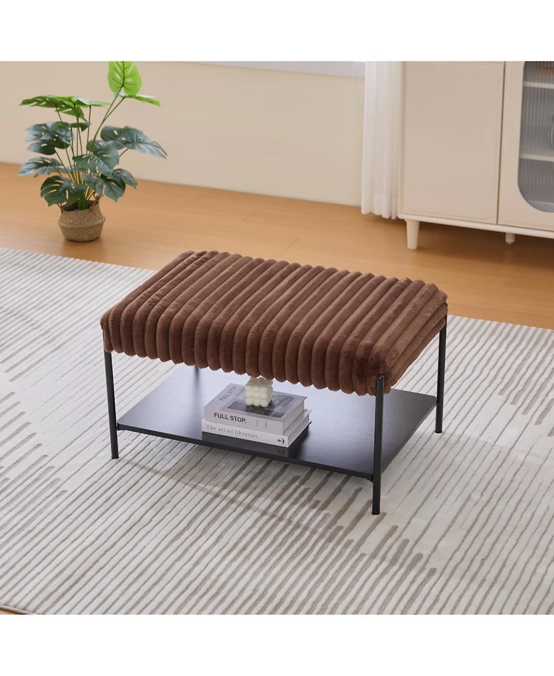 Streamdale Furniture Upholstered Ottoman Coffee Table with Storage Shelf - Brown