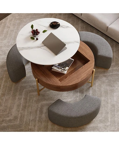 Streamdale Furniture Lift-Top Coffee Table Walnut Veneer Ottomans