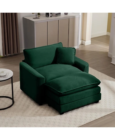 Streamdale Furniture Green Corduroy Deep Seat Chair with Footstool & Pillow