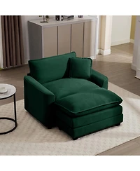 Streamdale Furniture Green Corduroy Deep Seat Chair with Footstool & Pillow